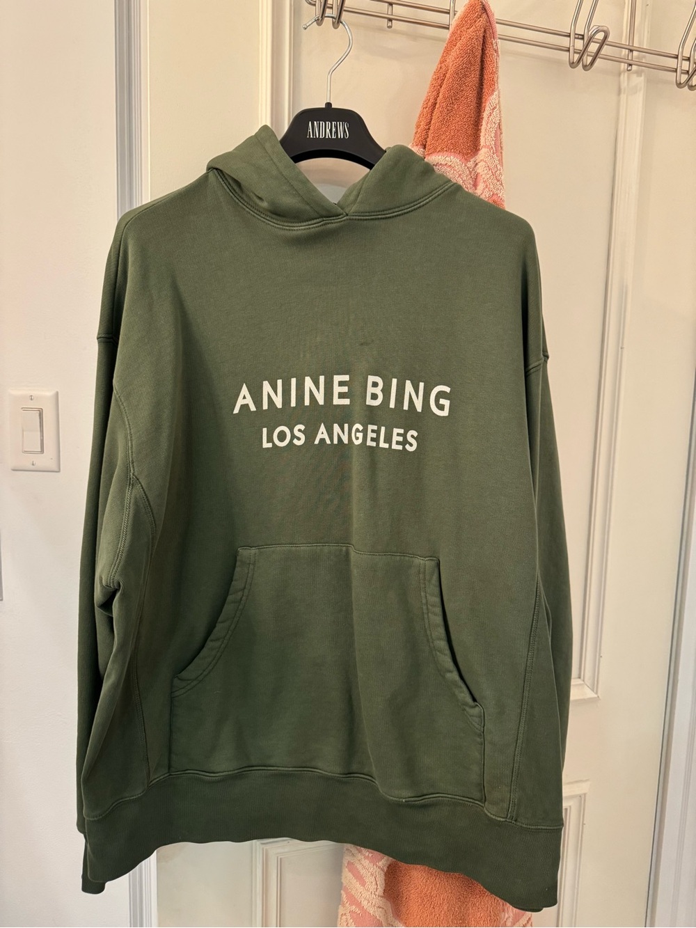 Anine Bing Olive Green Logo Hoodie